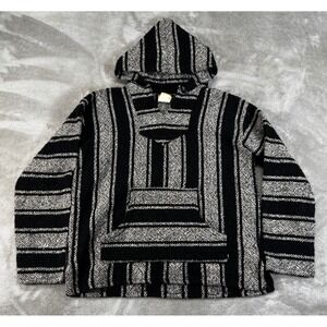 Frank's Textiles Baja Hoodie Mens Medium Black White Excellent Mexican Jerga